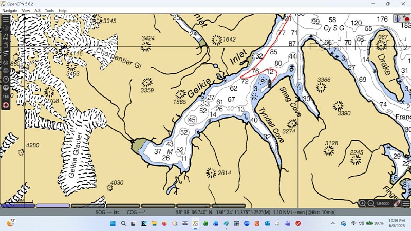 Overnight anchorage<br />Geikie Inlet.